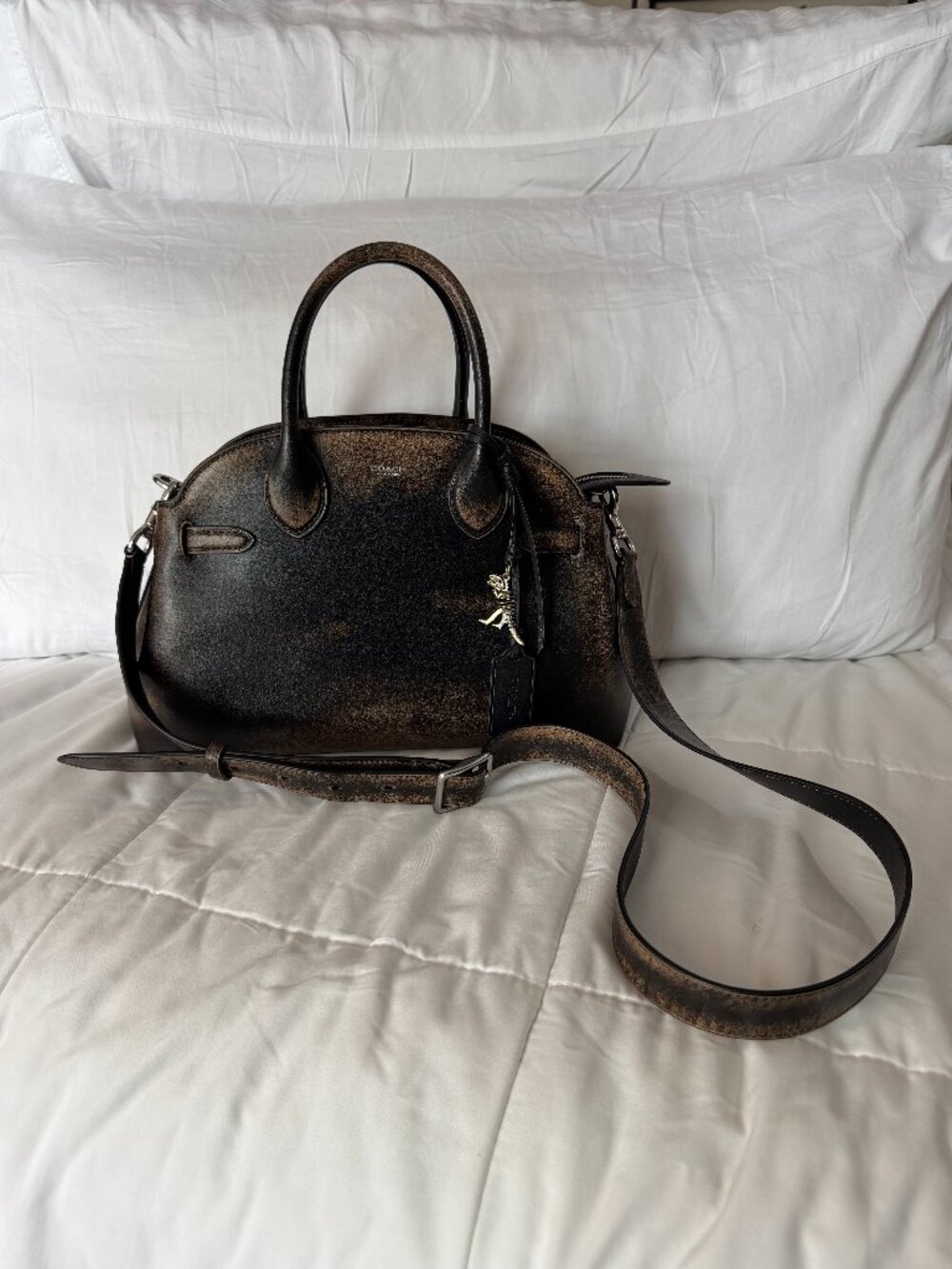 Coach Soft Empire Carryall Bag In Loved Leather 28 With Rexy Dinosaur Charm